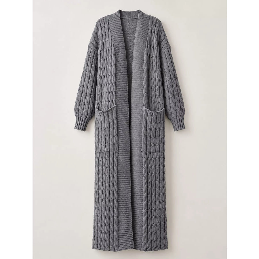Elegant Cable-Knit Longline Open-Front Cardigan Apparel and Accessories