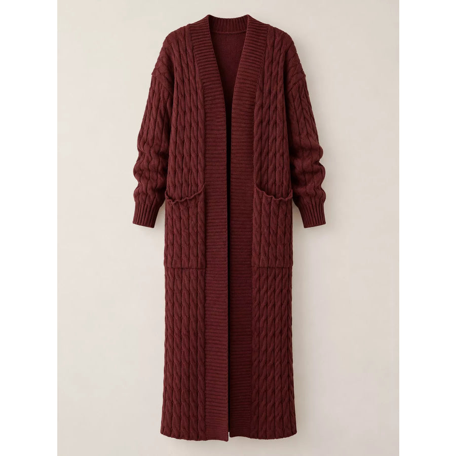 Elegant Cable-Knit Longline Open-Front Cardigan Apparel and Accessories
