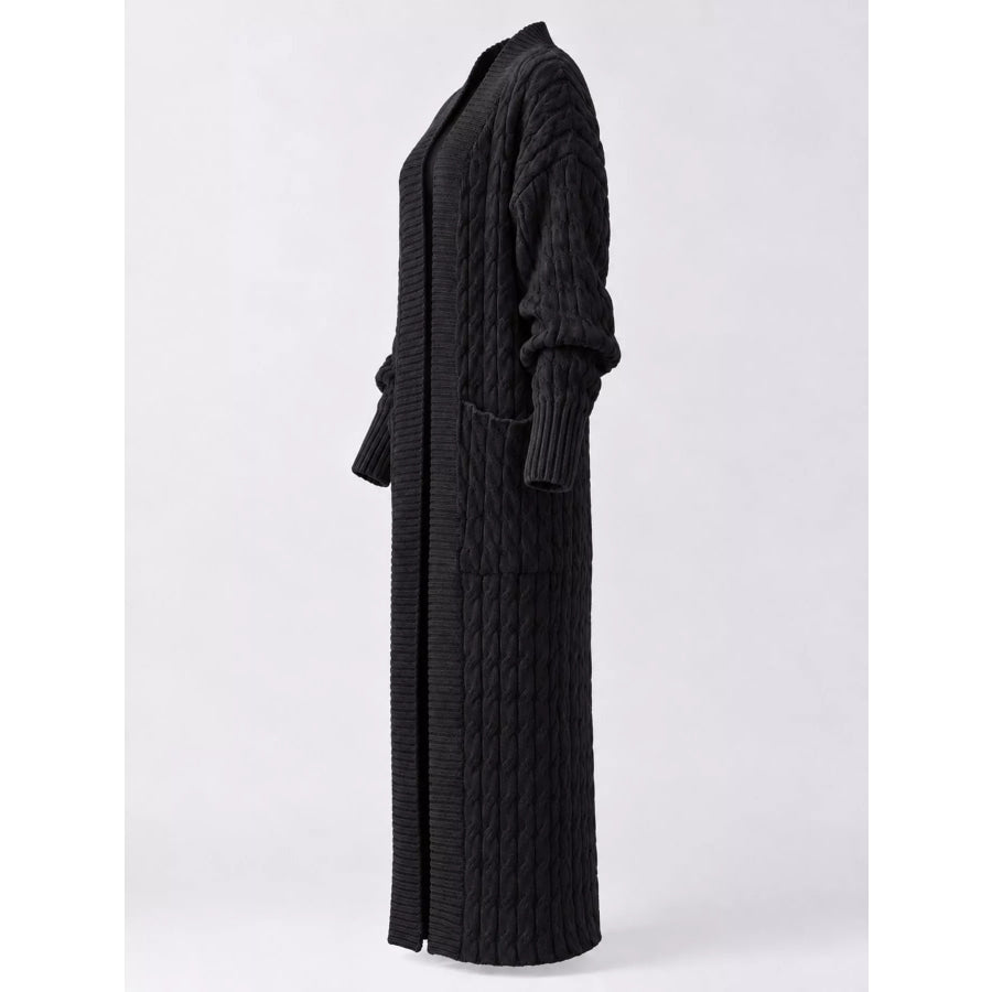 Elegant Cable-Knit Longline Open-Front Cardigan Apparel and Accessories
