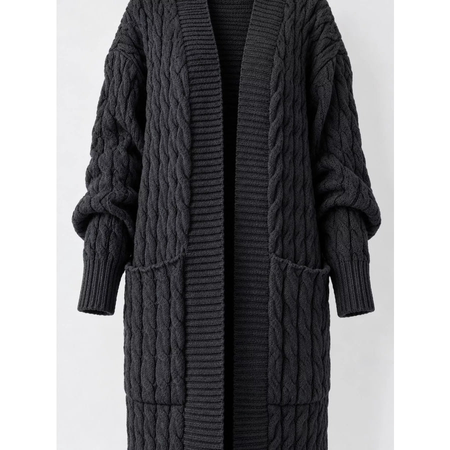 Elegant Cable-Knit Longline Open-Front Cardigan Apparel and Accessories