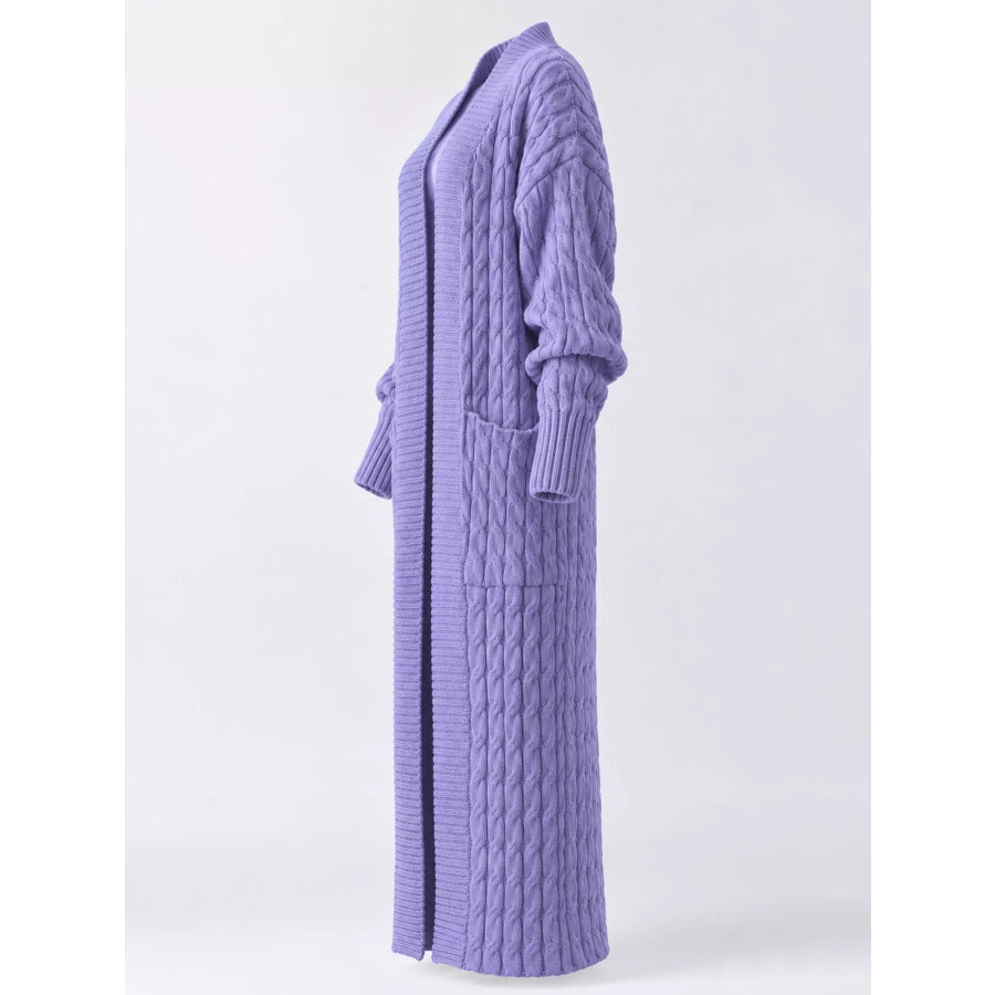 Elegant Cable-Knit Longline Open-Front Cardigan Apparel and Accessories