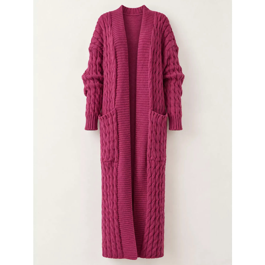Elegant Cable-Knit Longline Open-Front Cardigan Apparel and Accessories