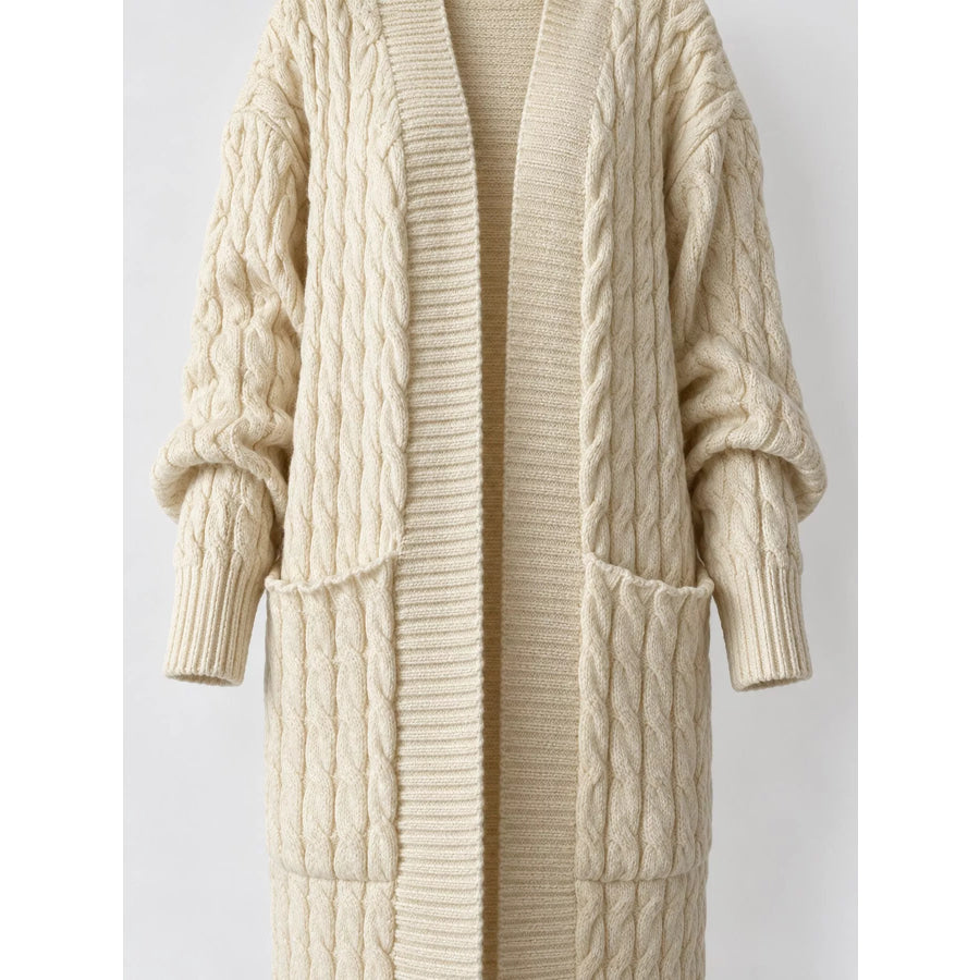 Elegant Cable-Knit Longline Open-Front Cardigan Apparel and Accessories
