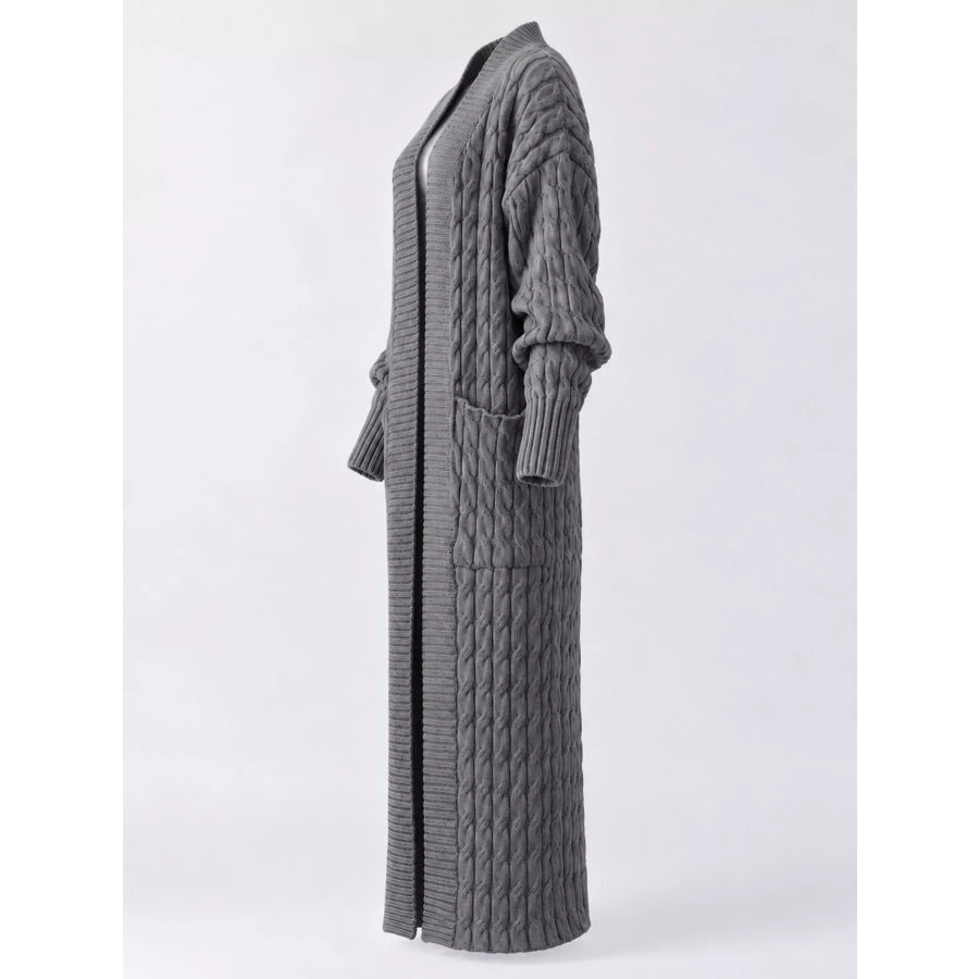 Elegant Cable-Knit Longline Open-Front Cardigan Apparel and Accessories
