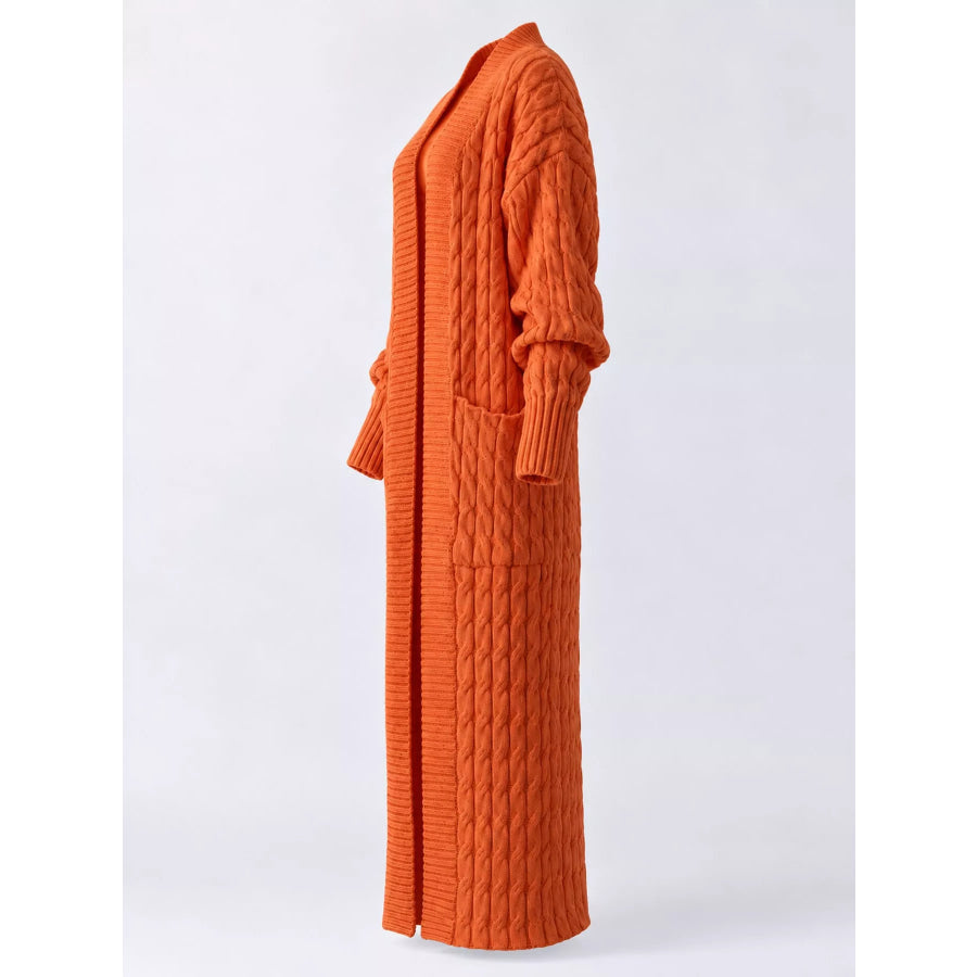 Elegant Cable-Knit Longline Open-Front Cardigan Apparel and Accessories