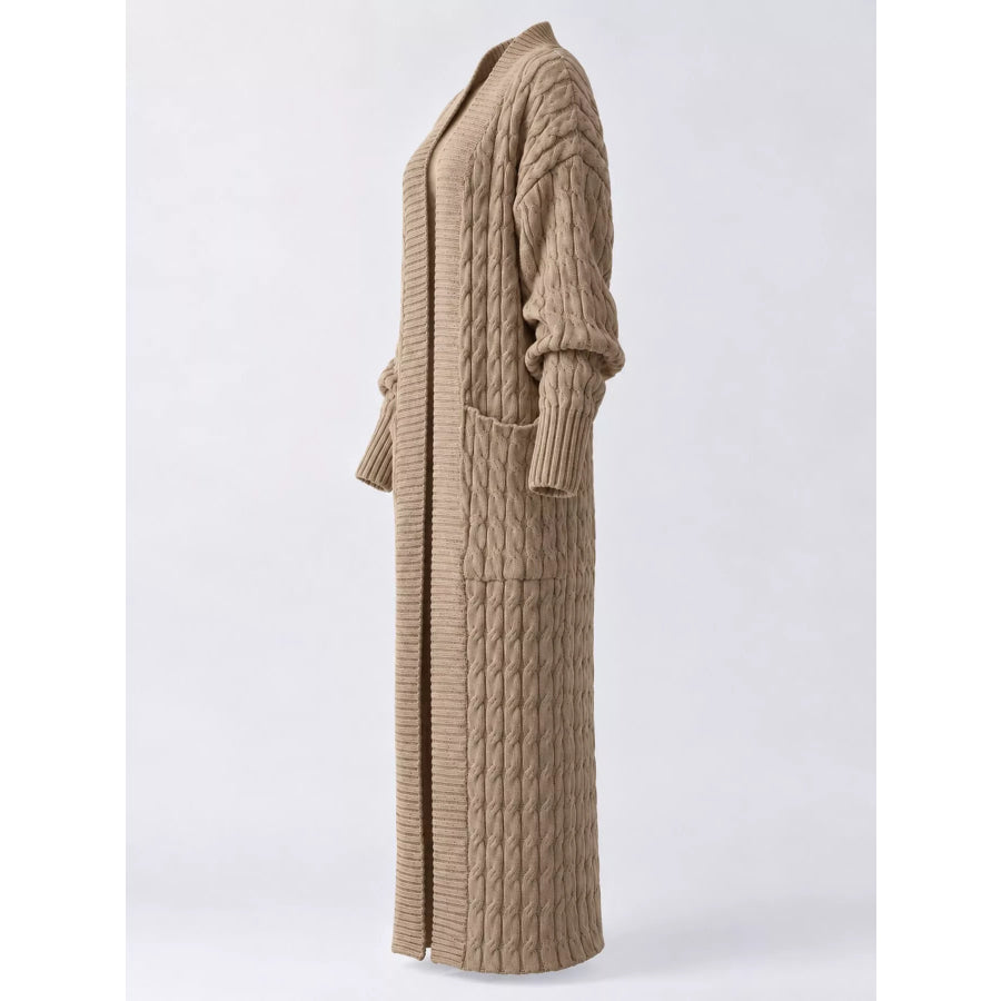 Elegant Cable-Knit Longline Open-Front Cardigan Apparel and Accessories
