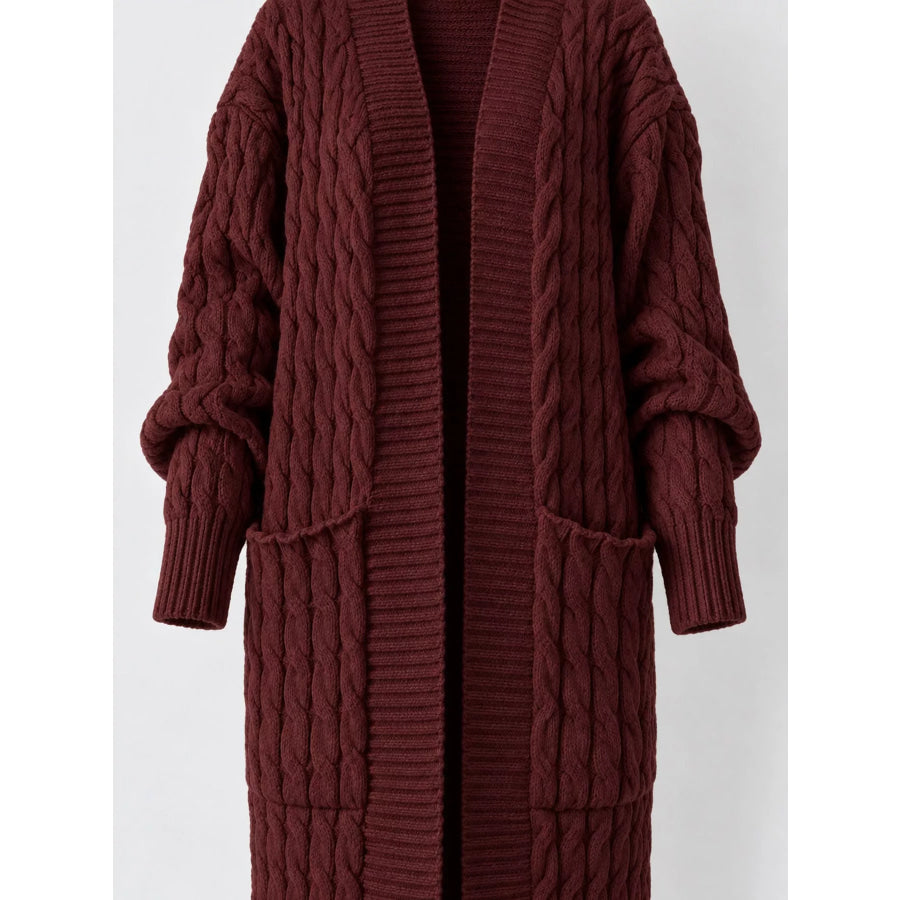 Elegant Cable-Knit Longline Open-Front Cardigan Apparel and Accessories