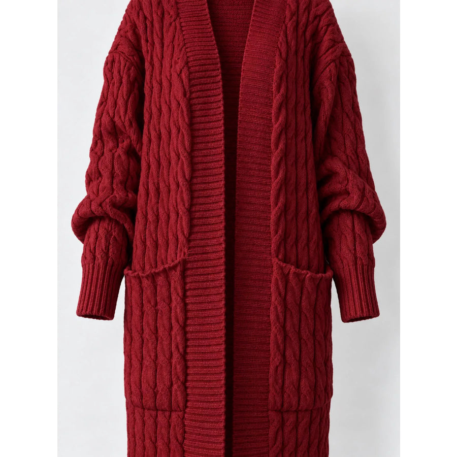Elegant Cable-Knit Longline Open-Front Cardigan Apparel and Accessories