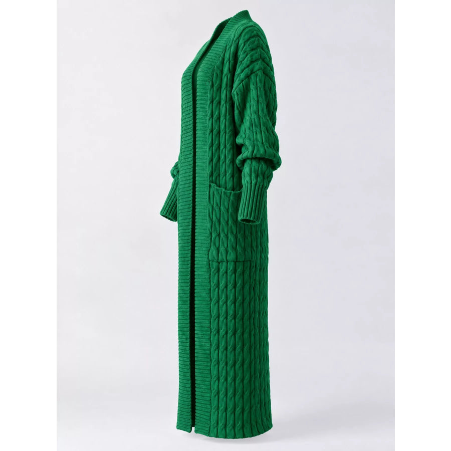 Elegant Cable-Knit Longline Open-Front Cardigan Apparel and Accessories
