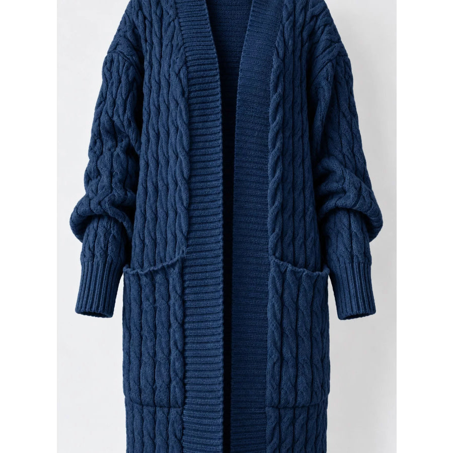 Elegant Cable-Knit Longline Open-Front Cardigan Apparel and Accessories