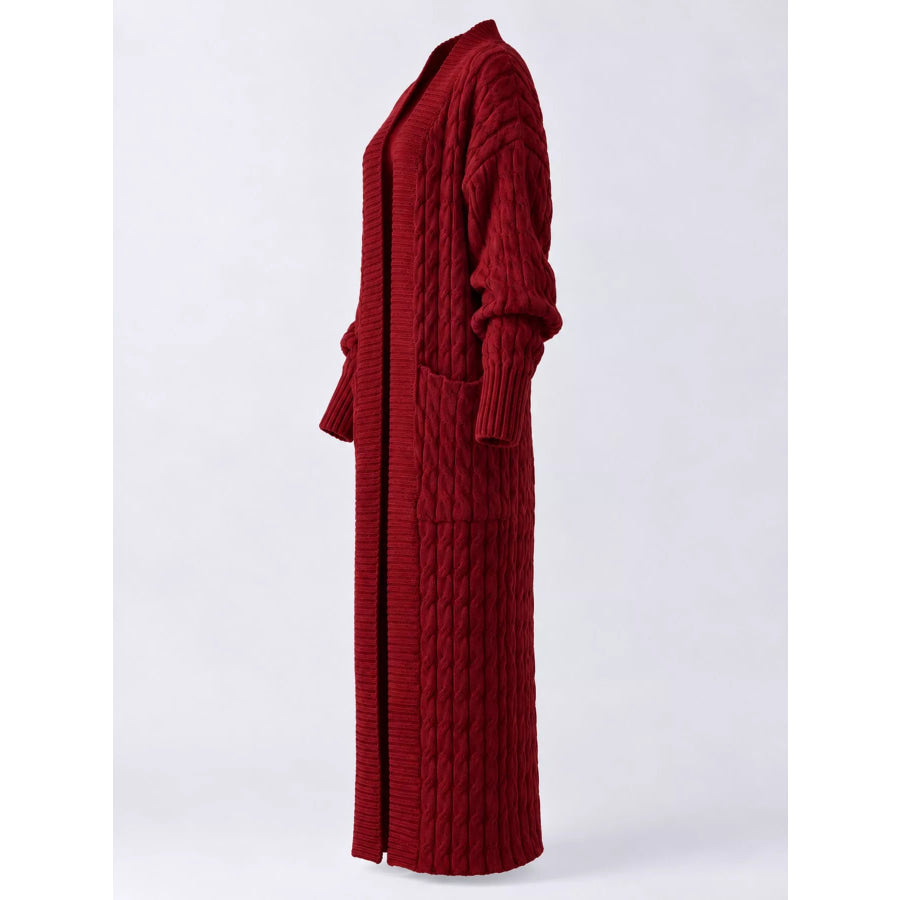 Elegant Cable-Knit Longline Open-Front Cardigan Apparel and Accessories