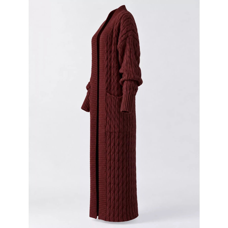 Elegant Cable-Knit Longline Open-Front Cardigan Apparel and Accessories