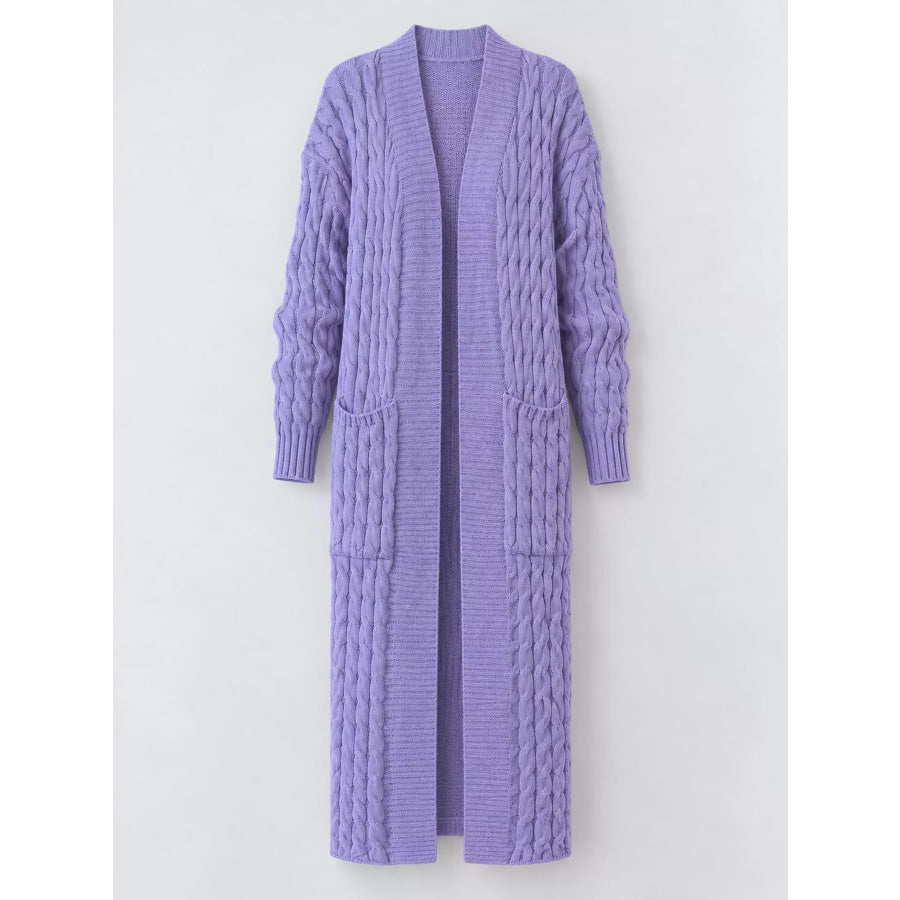 Elegant Cable-Knit Longline Open-Front Cardigan Apparel and Accessories