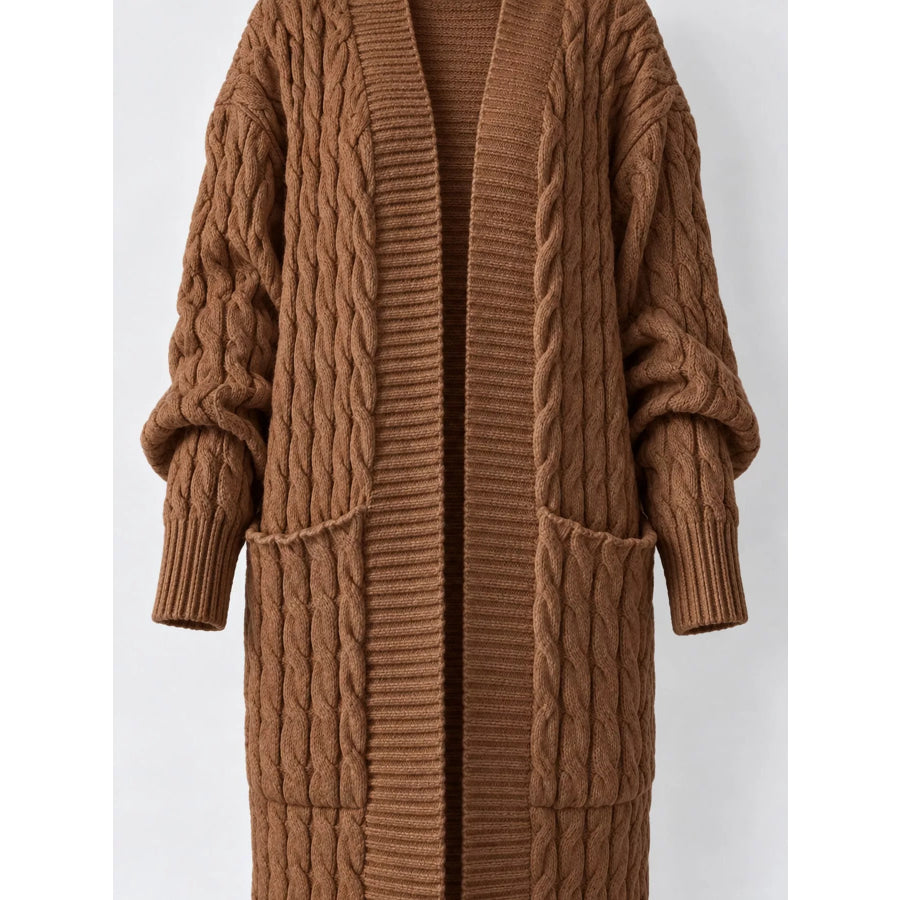 Elegant Cable-Knit Longline Open-Front Cardigan Apparel and Accessories