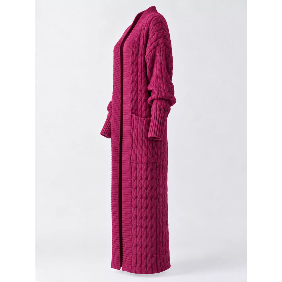 Elegant Cable-Knit Longline Open-Front Cardigan Apparel and Accessories