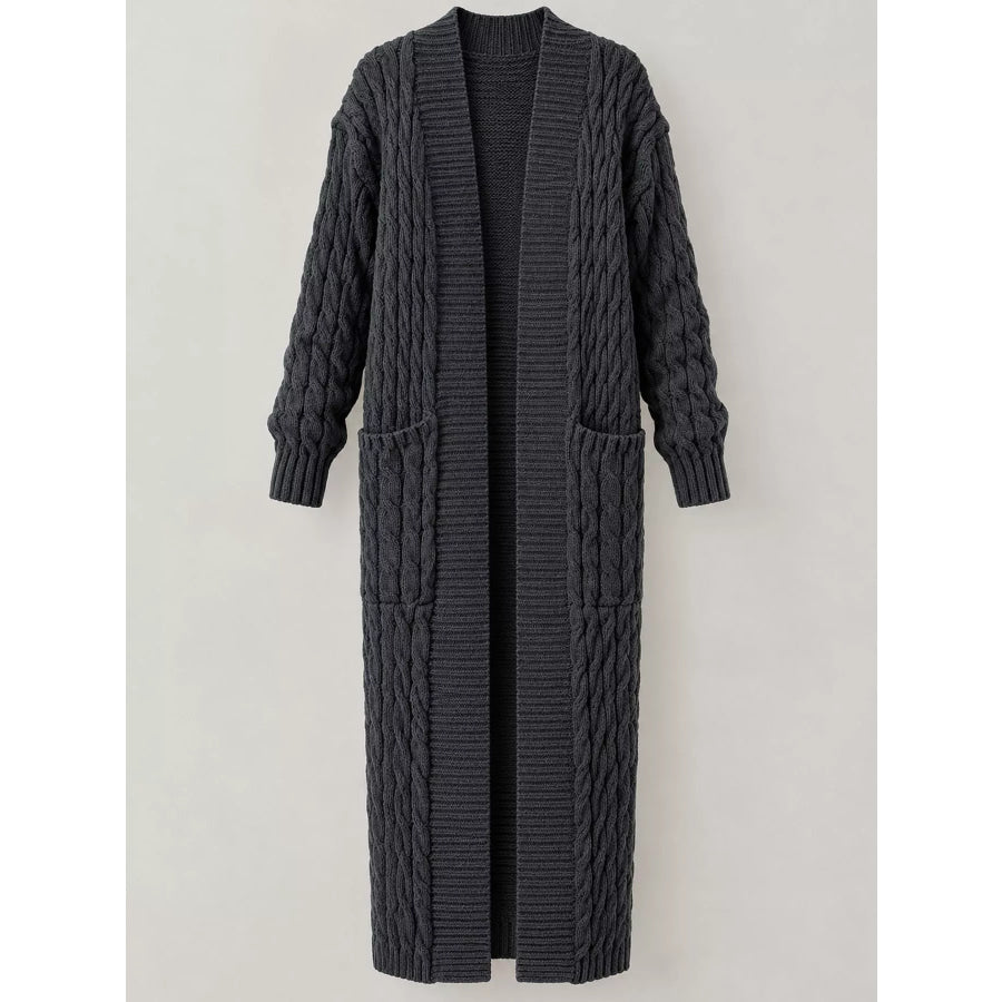 Elegant Cable-Knit Longline Open-Front Cardigan Apparel and Accessories