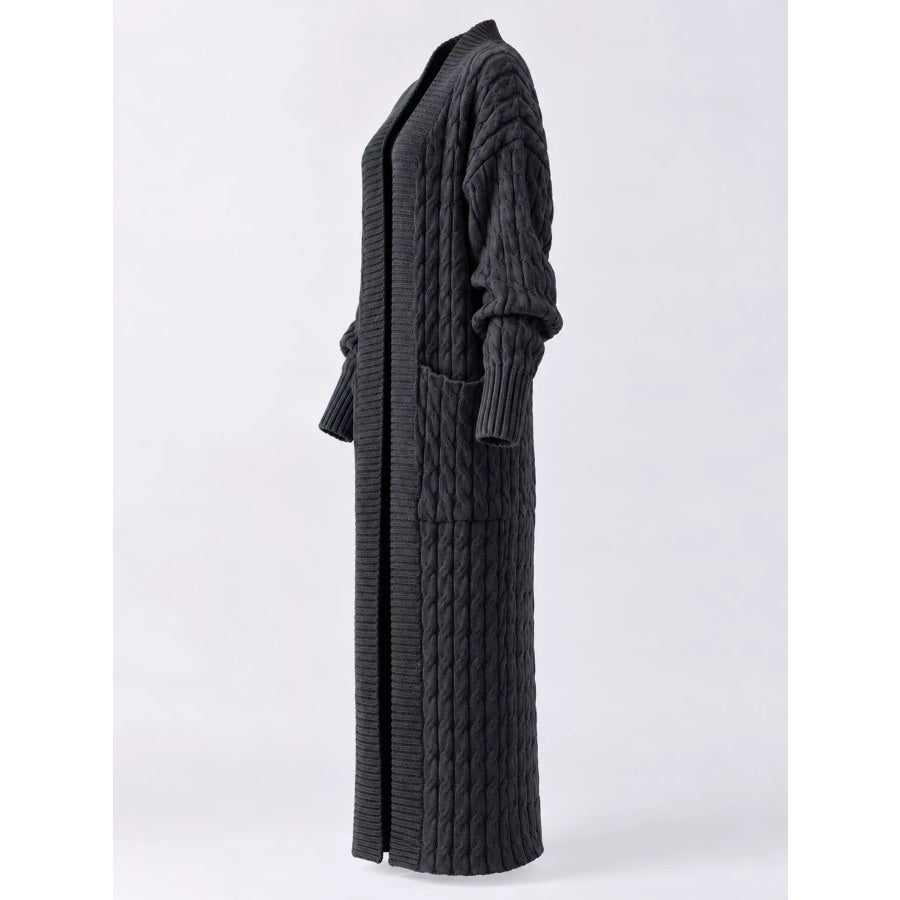 Elegant Cable-Knit Longline Open-Front Cardigan Apparel and Accessories