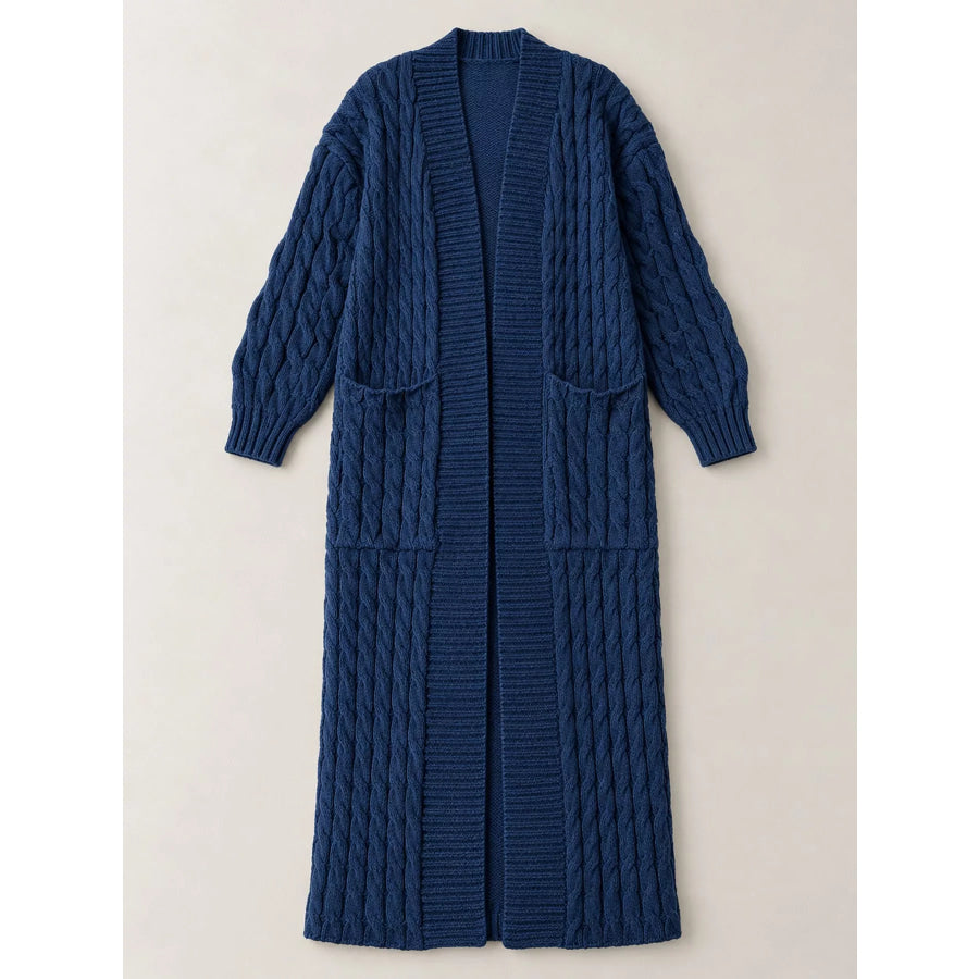 Elegant Cable-Knit Longline Open-Front Cardigan Apparel and Accessories