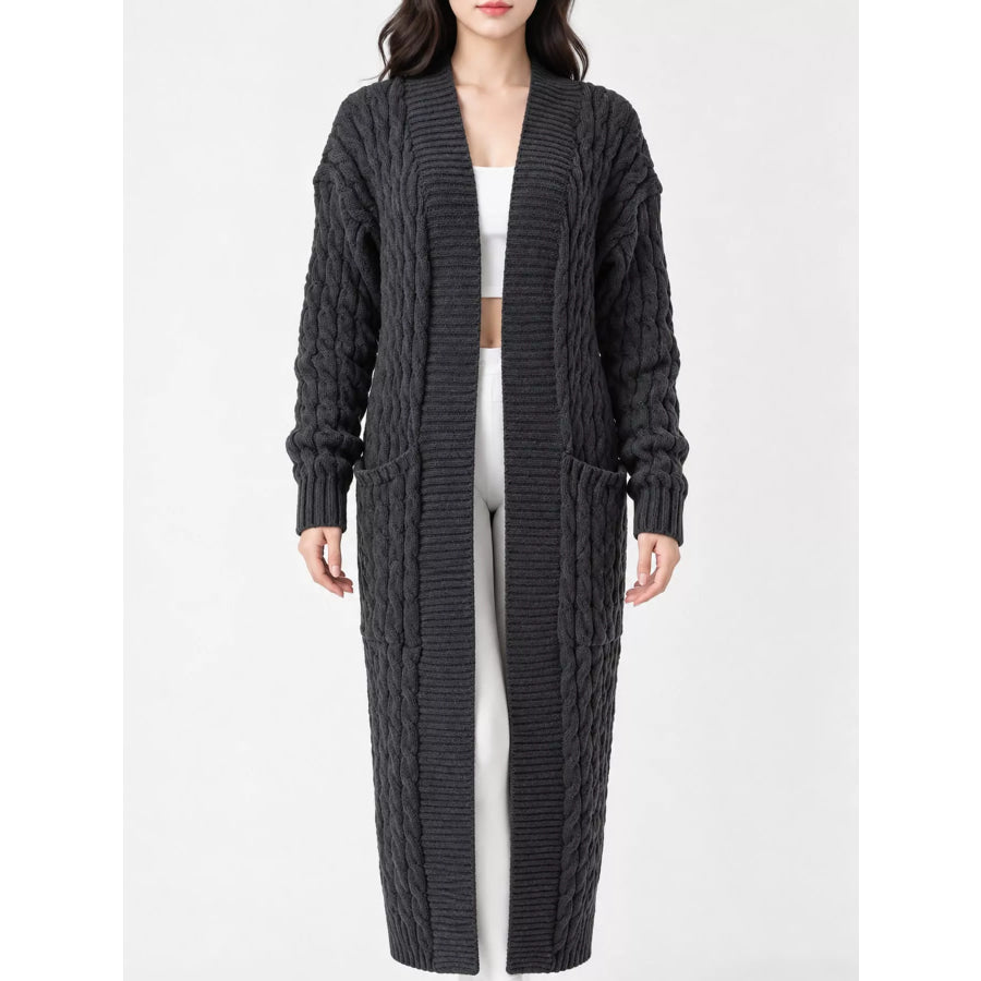 Elegant Cable-Knit Longline Open-Front Cardigan Dark Gray / S Apparel and Accessories