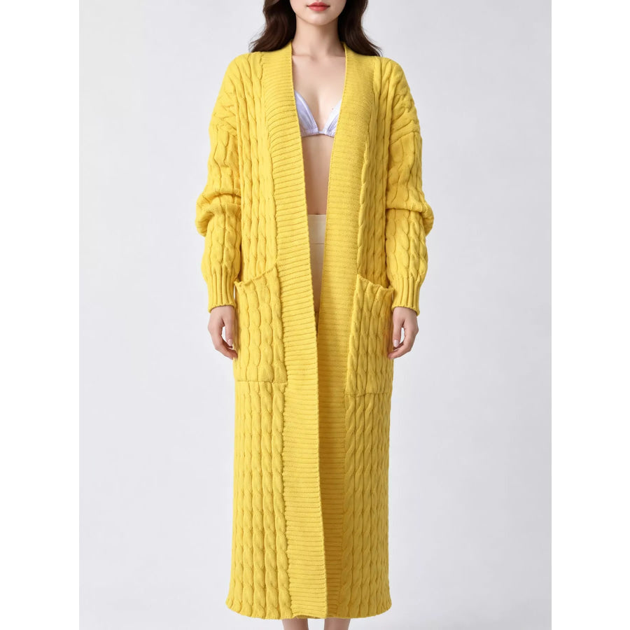 Elegant Cable-Knit Longline Open-Front Cardigan Yellow / S Apparel and Accessories