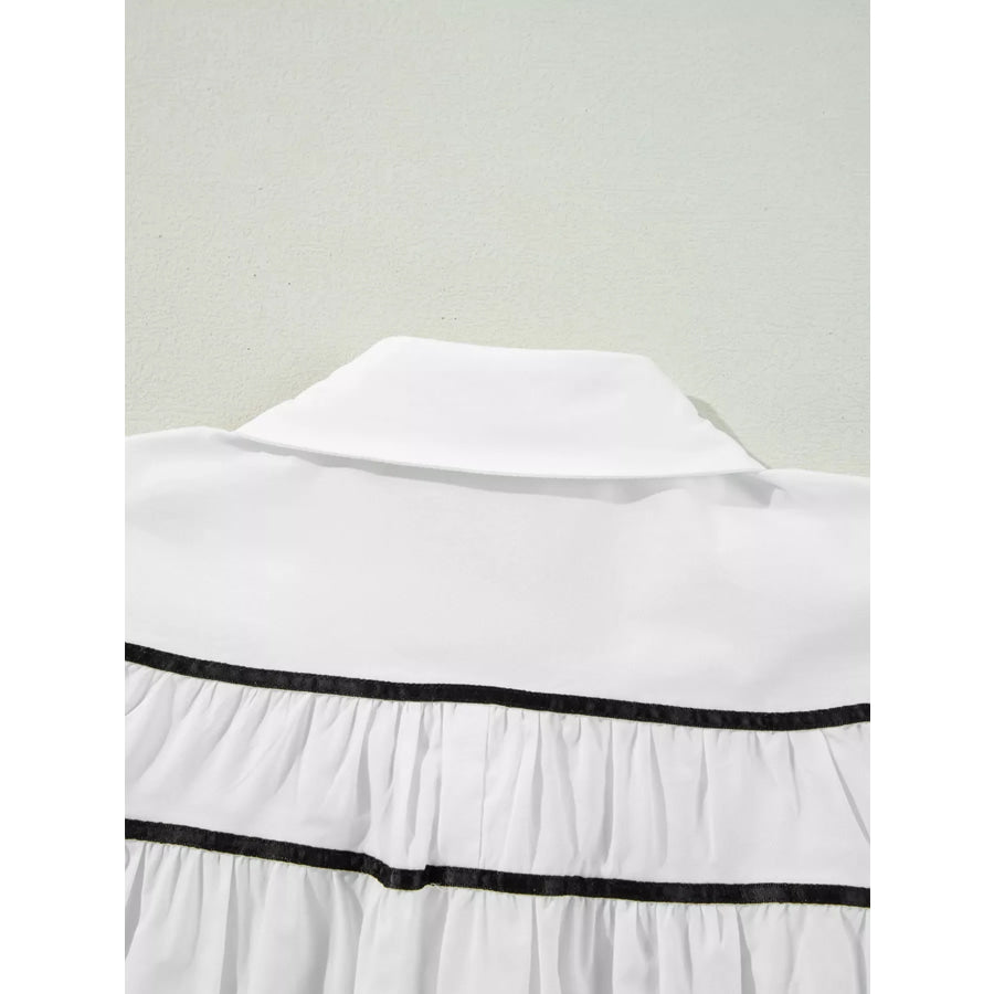 Elegant Contrast Bow-Tie Ruffle Blouse Apparel and Accessories