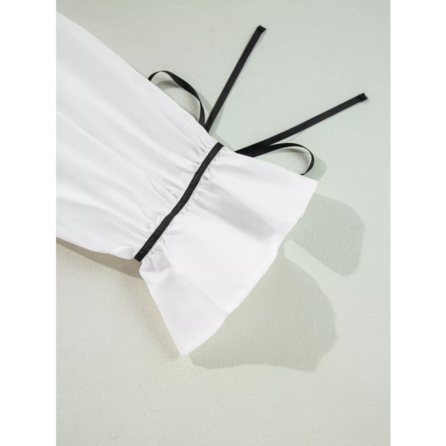 Elegant Contrast Bow-Tie Ruffle Blouse Apparel and Accessories