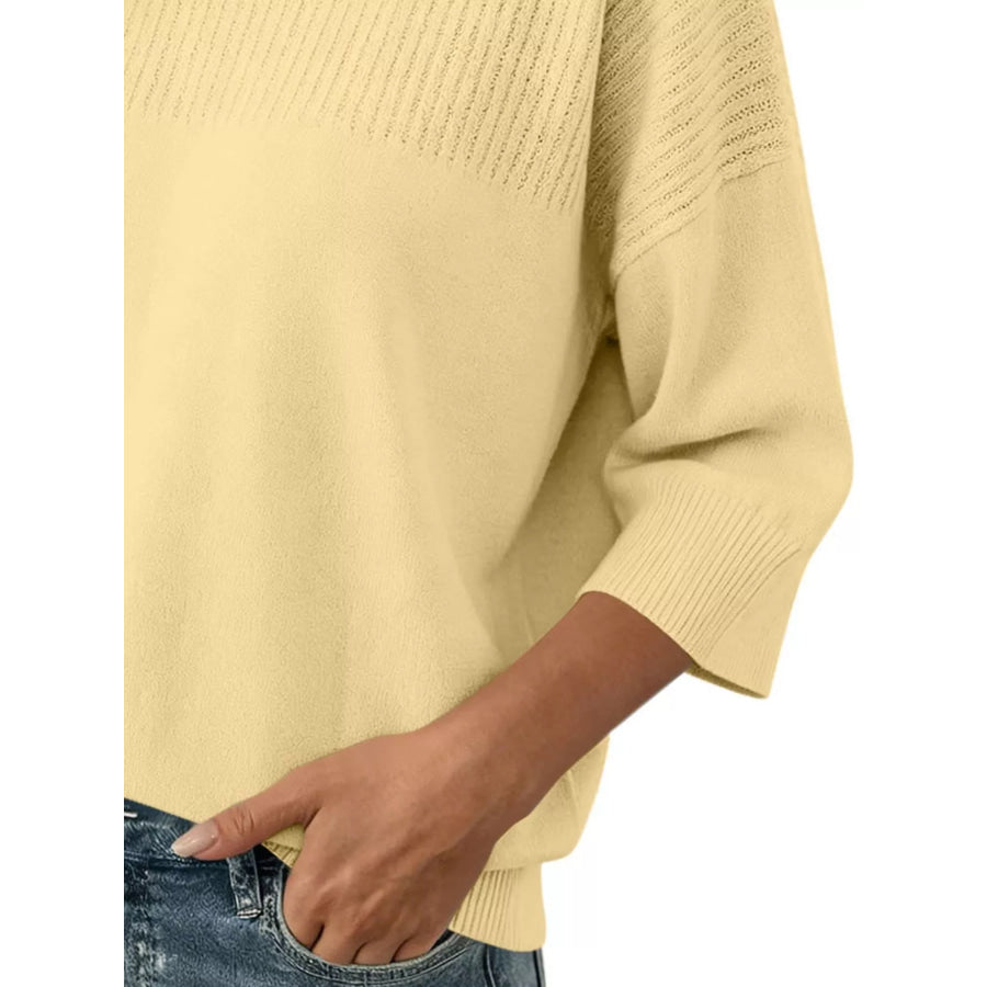 Elegant Crew Neck Eyelet Ribbed Sweater Apparel and Accessories
