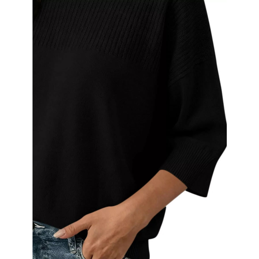 Elegant Crew Neck Eyelet Ribbed Sweater Apparel and Accessories