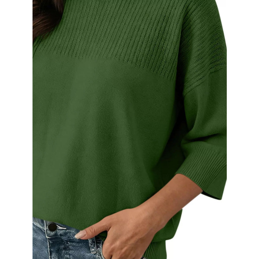 Elegant Crew Neck Eyelet Ribbed Sweater Apparel and Accessories