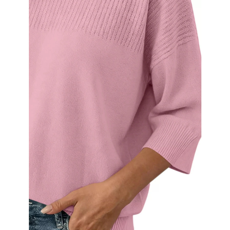 Elegant Crew Neck Eyelet Ribbed Sweater Apparel and Accessories