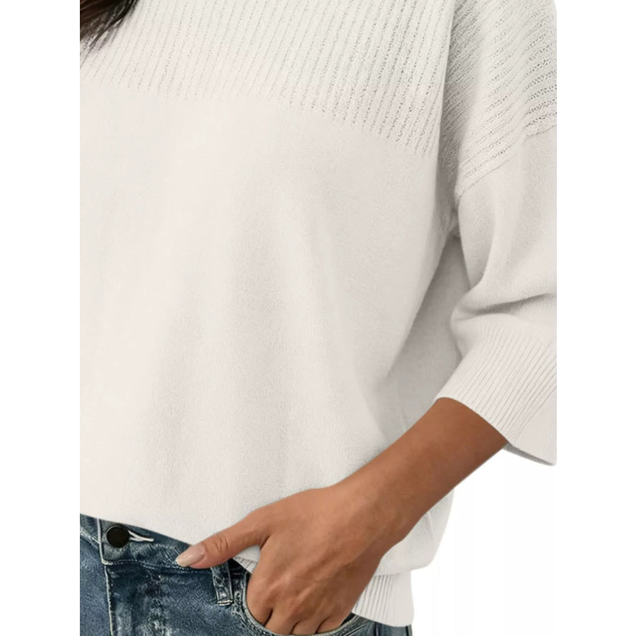 Elegant Crew Neck Eyelet Ribbed Sweater Apparel and Accessories