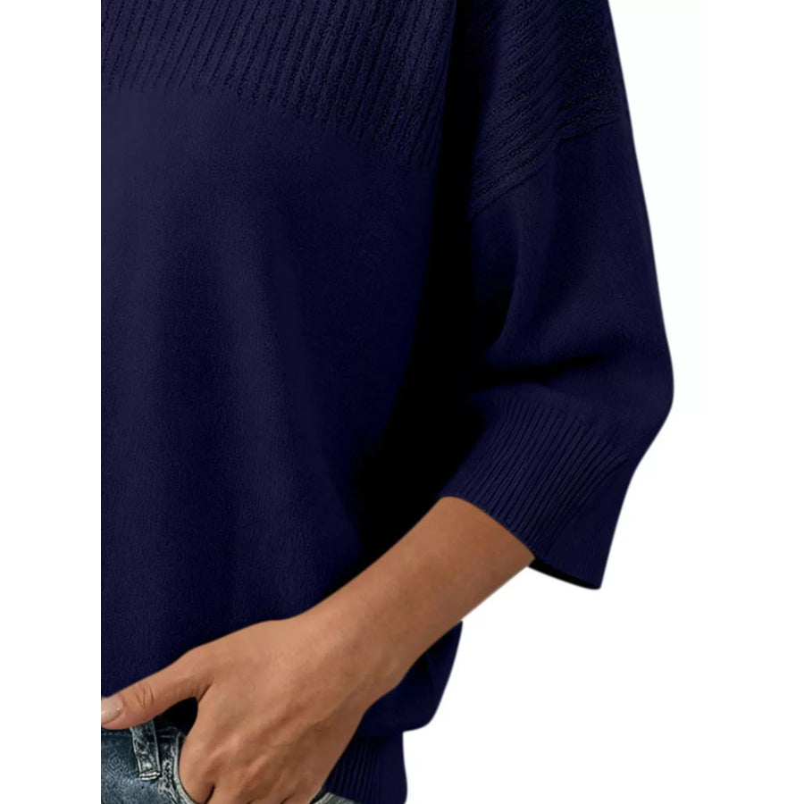 Elegant Crew Neck Eyelet Ribbed Sweater Apparel and Accessories