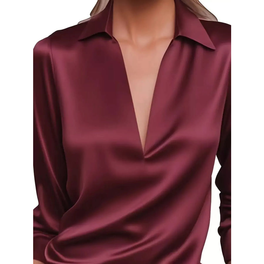 Elegant Deep V Long Sleeve Blouse Apparel and Accessories