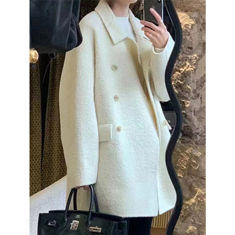 Elegant Double-Breasted Wool-Blend Outerwear Cream White / One Size Apparel and Accessories