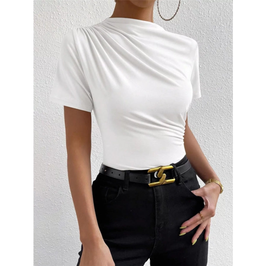 Elegant Draped Short Sleeve Top White / S Apparel and Accessories