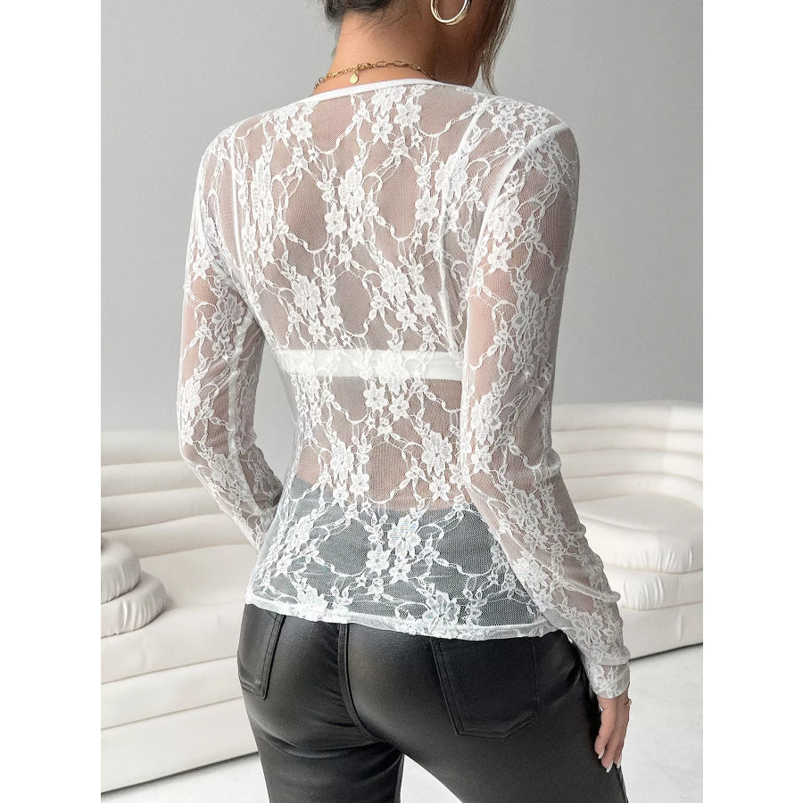 Elegant Floral Lace Long Sleeve Blouse Apparel and Accessories