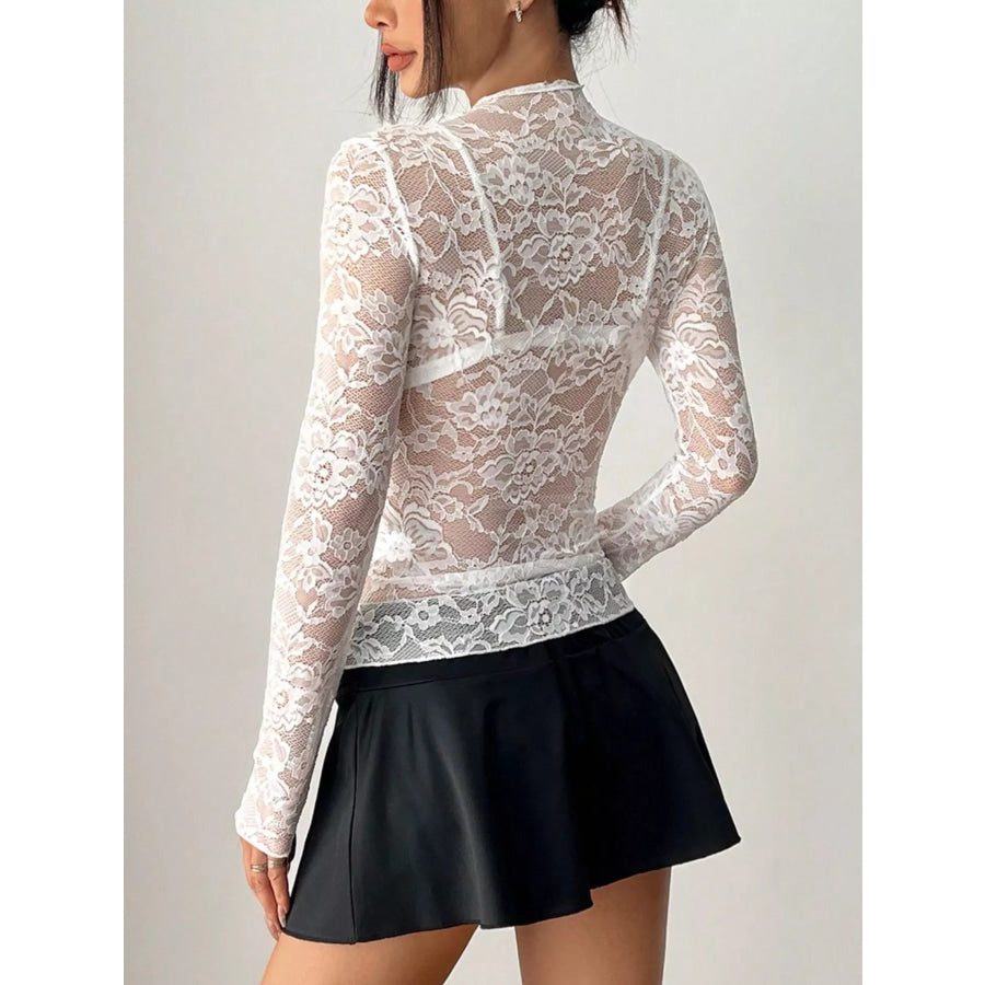 Elegant Floral Lace Long Sleeve Top Apparel and Accessories