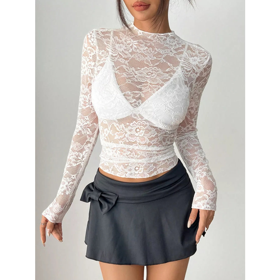 Elegant Floral Lace Long Sleeve Top Apparel and Accessories