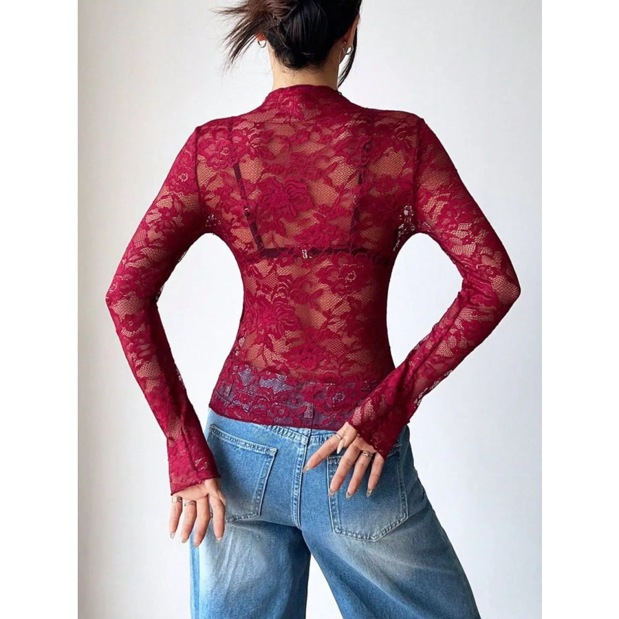Elegant Floral Lace Long Sleeve Top Apparel and Accessories