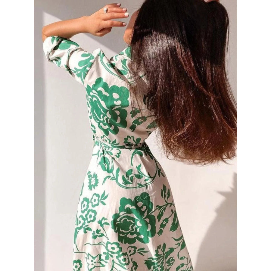 Elegant Floral Print Shirt Dress with Belt Apparel and Accessories