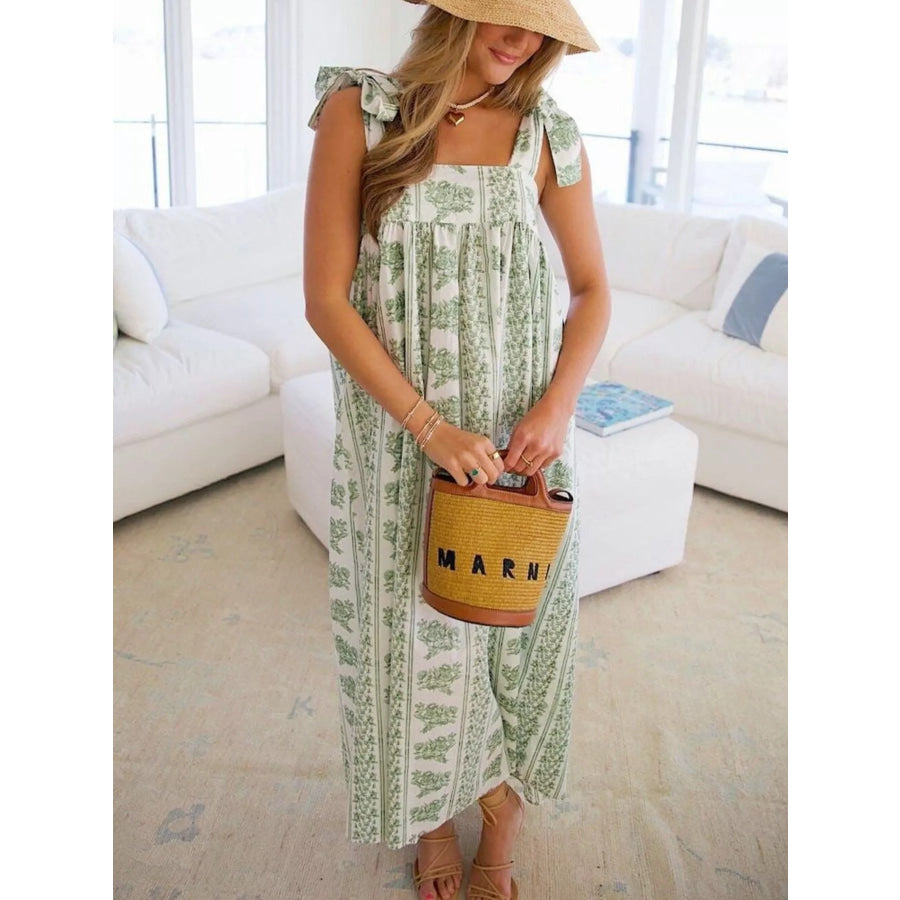 Elegant Floral Print Tie-Shoulder Dress Apparel and Accessories