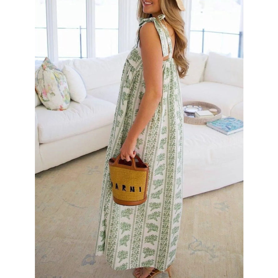 Elegant Floral Print Tie-Shoulder Dress Apparel and Accessories