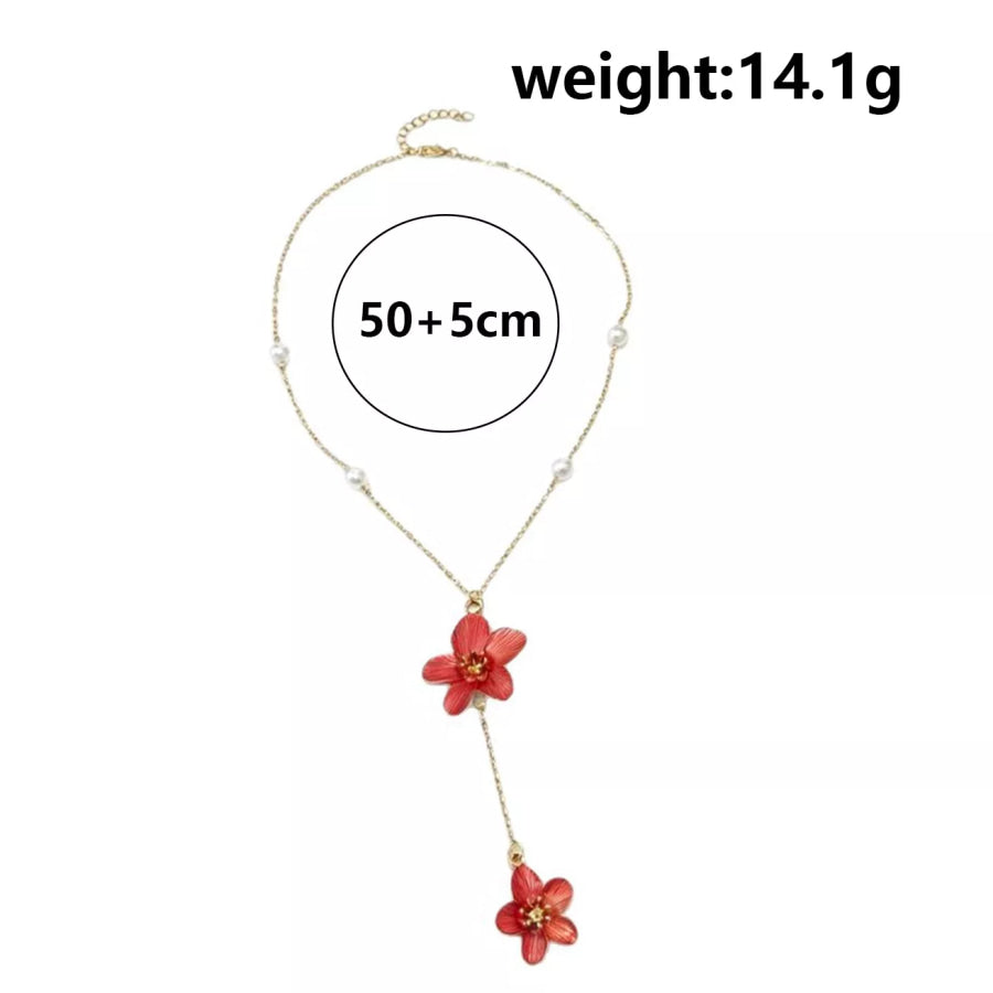 Elegant Flower Pendant Necklace with Pearl Accents Orange-Red / onesize Apparel and Accessories