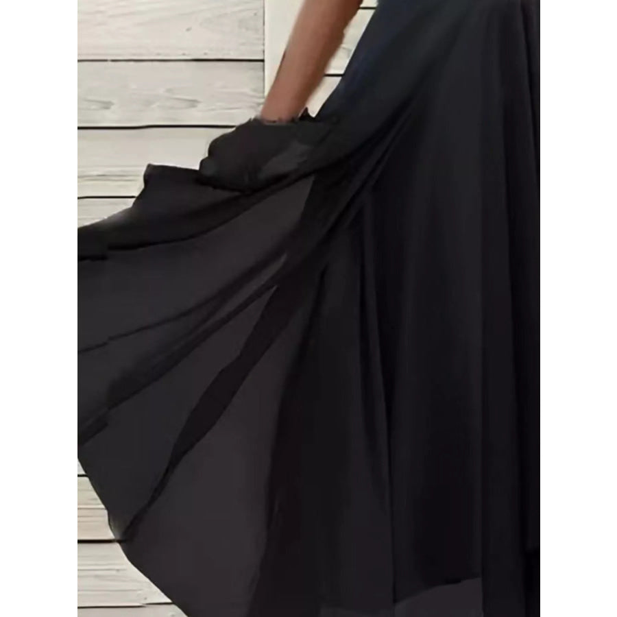 Elegant Full Size Floral V-Neck Midi Dress Plus Size Black / S Apparel and Accessories