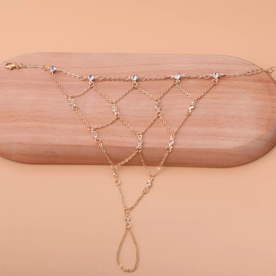 Elegant Gold Chain Hand Bracelet with Rhinestone Accents Apparel and Accessories