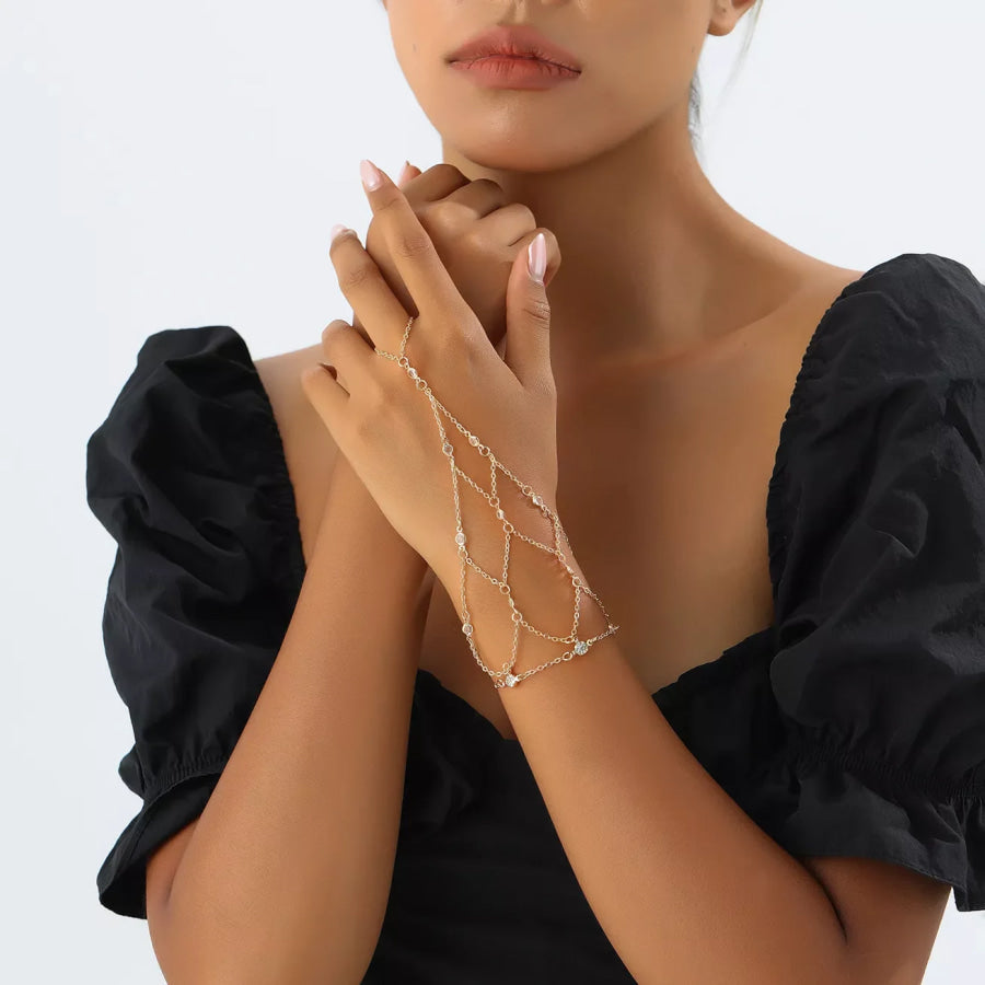 Elegant Gold Chain Hand Bracelet with Rhinestone Accents Apparel and Accessories