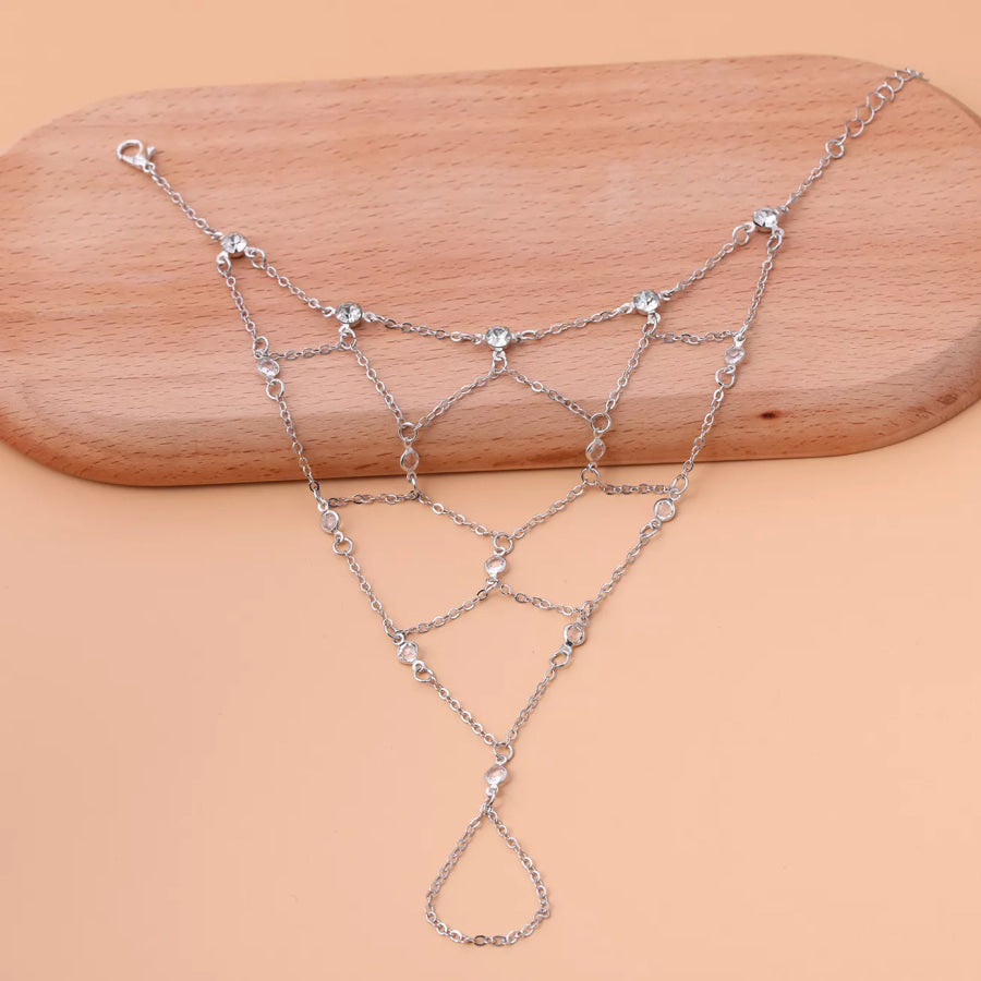 Elegant Gold Chain Hand Bracelet with Rhinestone Accents Apparel and Accessories