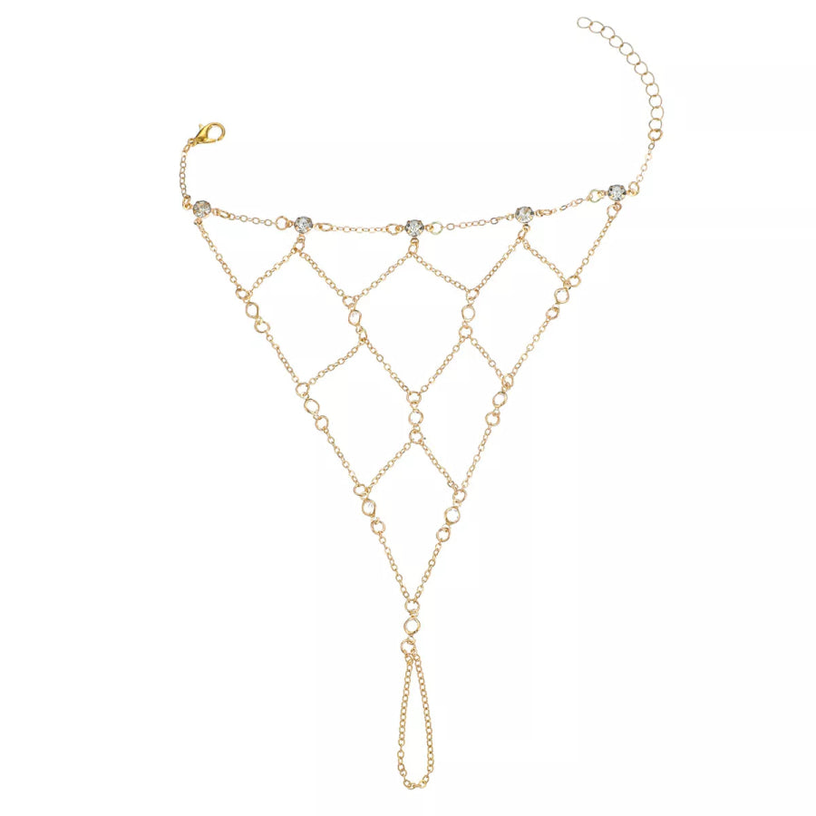 Elegant Gold Chain Hand Bracelet with Rhinestone Accents Apparel and Accessories
