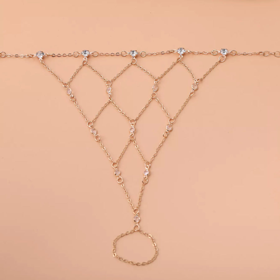 Elegant Gold Chain Hand Bracelet with Rhinestone Accents Apparel and Accessories