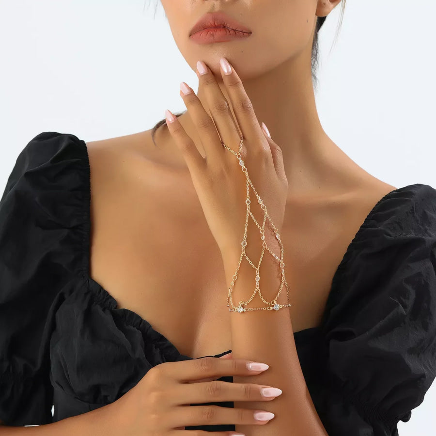 Elegant Gold Chain Hand Bracelet with Rhinestone Accents Gold / onesize Apparel and Accessories